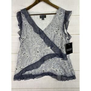 Vintage NWT Spenser Jeremy Women XL Silk Blue Gray Ruffle Y2K Paisley Sleeveless